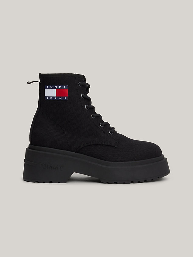black chunky cleat badge ankle boots for women tommy jeans