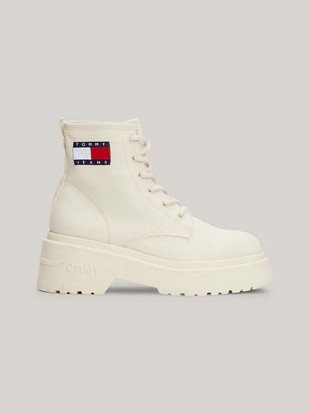 white chunky cleat badge ankle boots for women tommy jeans