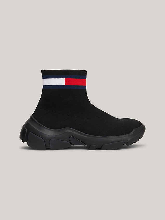 black pull-on chunky sock boots for women tommy jeans