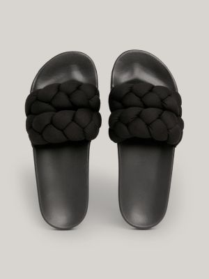 Chunky Braided Strap Slides | Black | Tommy Hilfiger