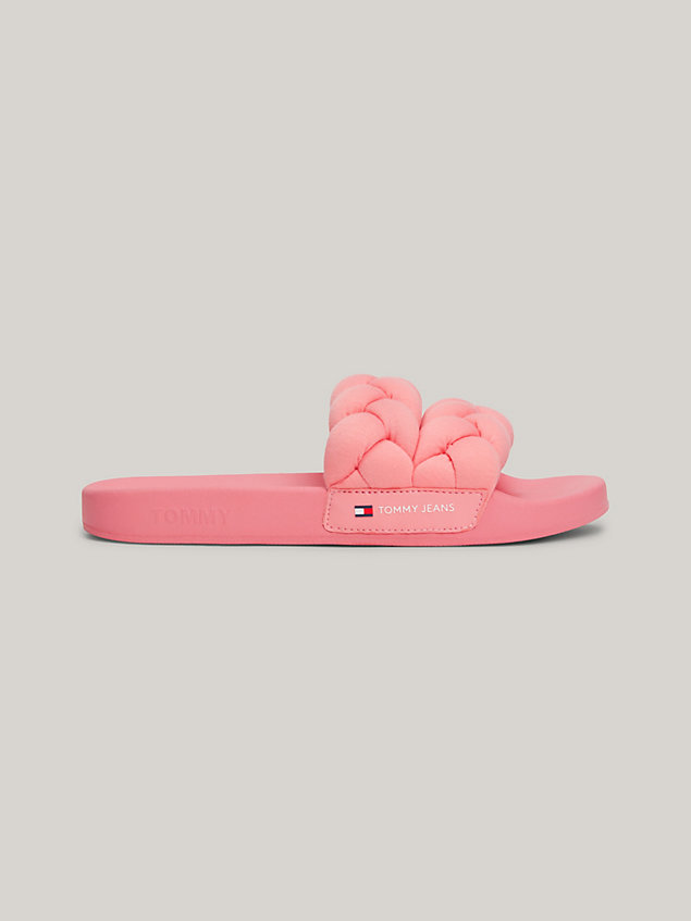 pink chunky braided strap logo slides for women tommy jeans
