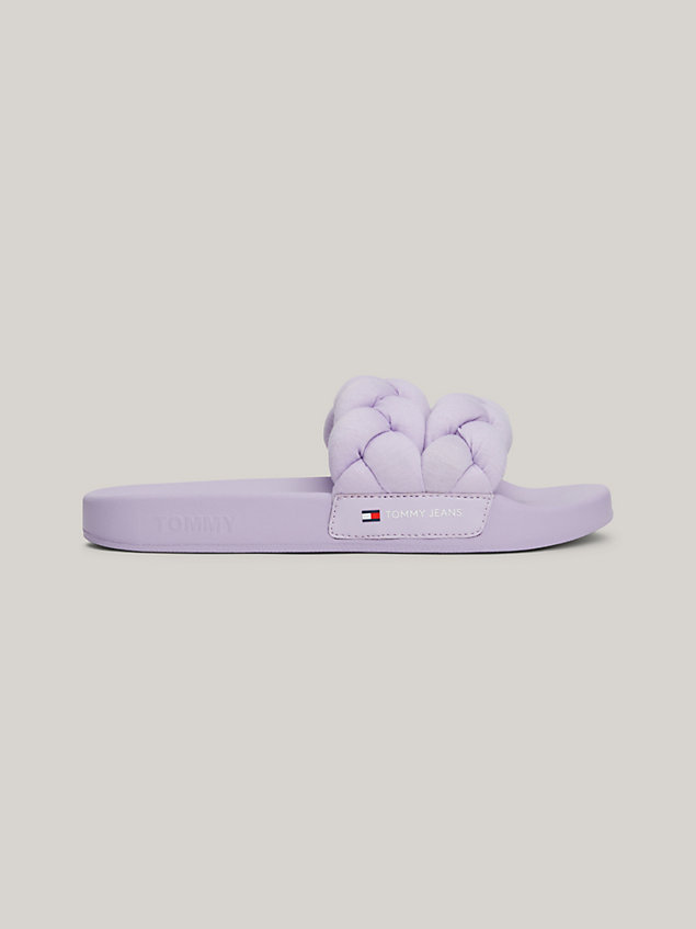 purple badslipper met chunky gevlochten band en logo voor dames - tommy jeans