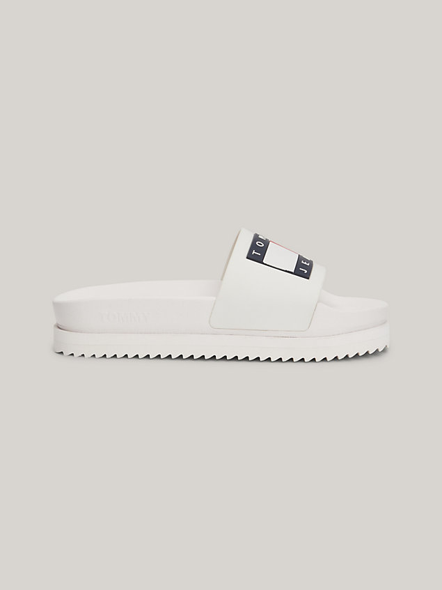 white elevated serrated flatform slides for women tommy jeans