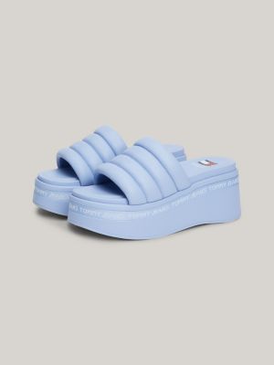 blue plateau-sandale mit keilabsatz und logo für damen - tommy jeans