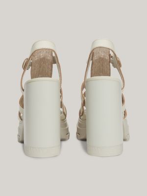 beige leather block heel fisherman sandals for women tommy jeans