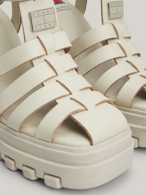 beige leather block heel fisherman sandals for women tommy jeans