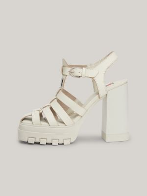 beige leather block heel fisherman sandals for women tommy jeans