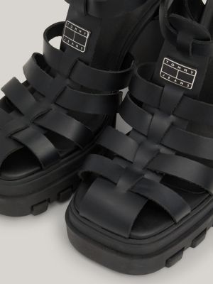 black leather block heel fisherman sandals for women tommy jeans