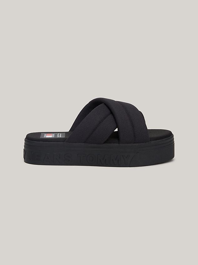 black flatform-sandale mit geprägtem logo für damen - tommy jeans