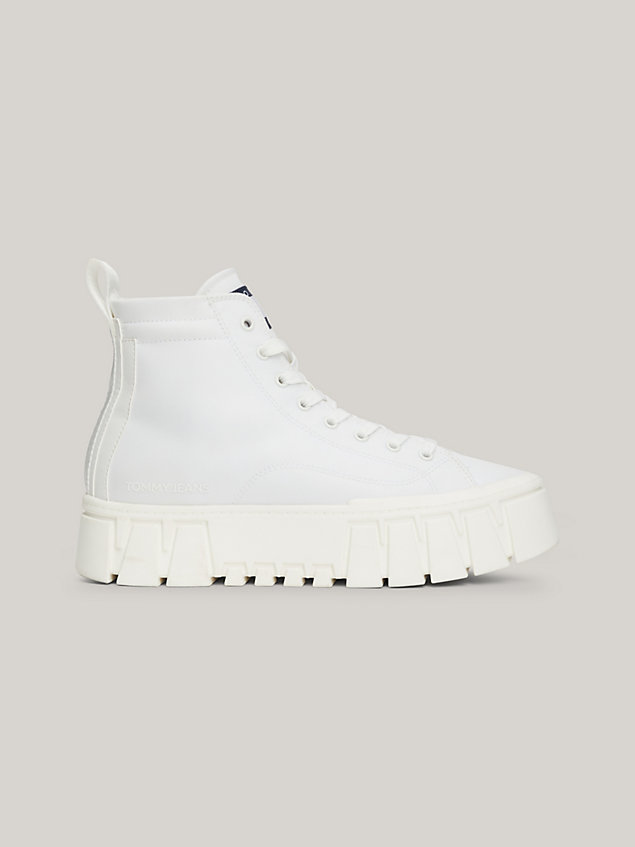 white chunky cleat flatform mid-top trainers for women tommy jeans