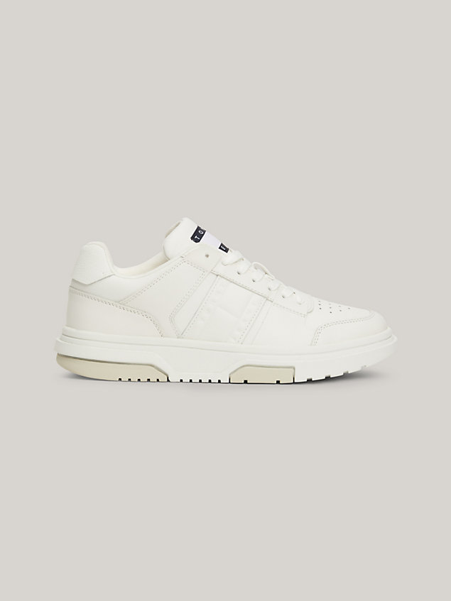 white the brooklyn leather mixed texture trainers for women tommy jeans