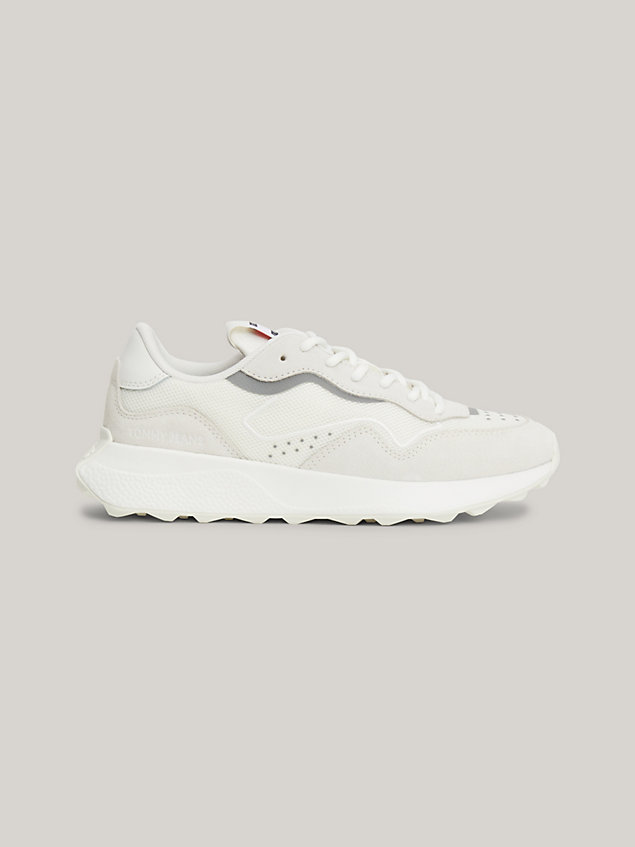 white retro suede cleat trainers for women tommy jeans