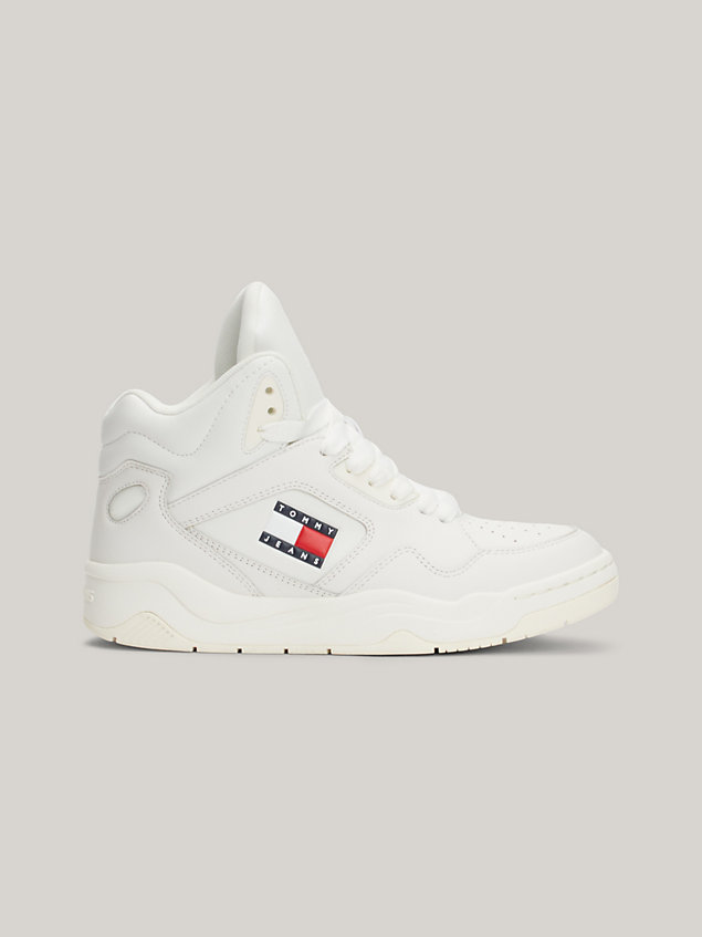 white archive leather high-top basketball trainers for women tommy jeans