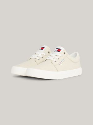 beige lace-up derby-sneaker im skater-stil für damen - tommy jeans