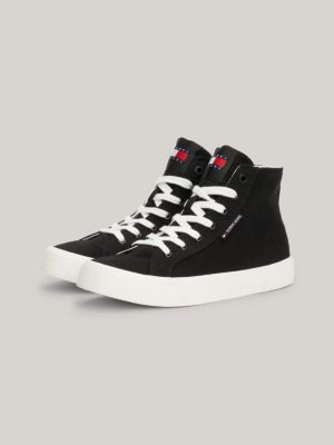 black mid-top basketball-sneaker aus canvas für damen - tommy jeans