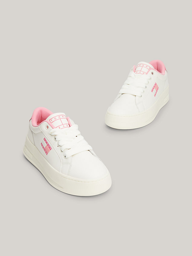 white flatform leather cupsole trainers for women tommy jeans