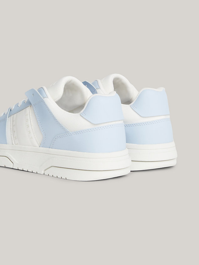 blue leather contrast panel skate trainers for women tommy jeans