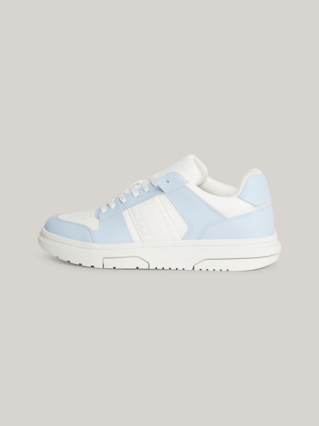 blue leather contrast panel skate trainers for women tommy jeans