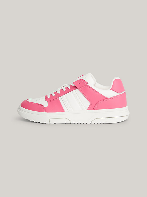 pink the brooklyn leather contrast panel skate trainers for women tommy jeans