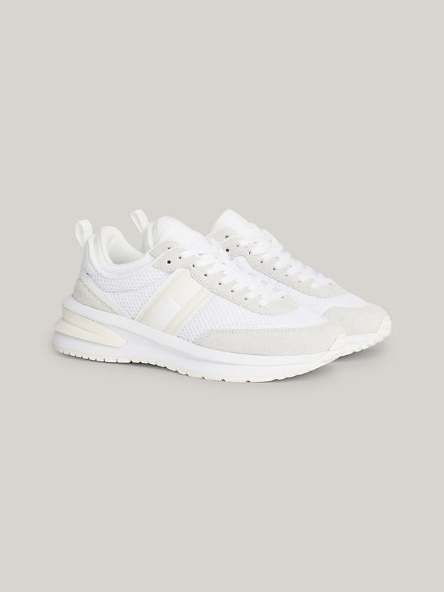 white leather fine cleat tech runner trainers for women tommy jeans