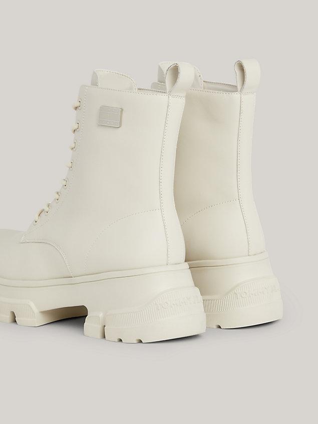 beige chunky cleat leather mid boots for women tommy jeans