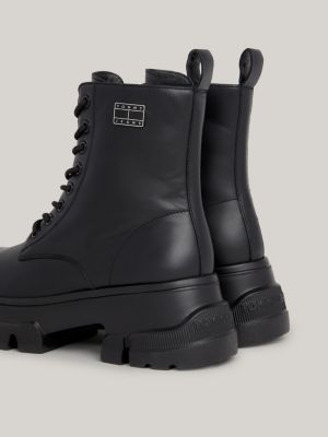 black klobige mid-top lederstiefelette mit profil für damen - tommy jeans