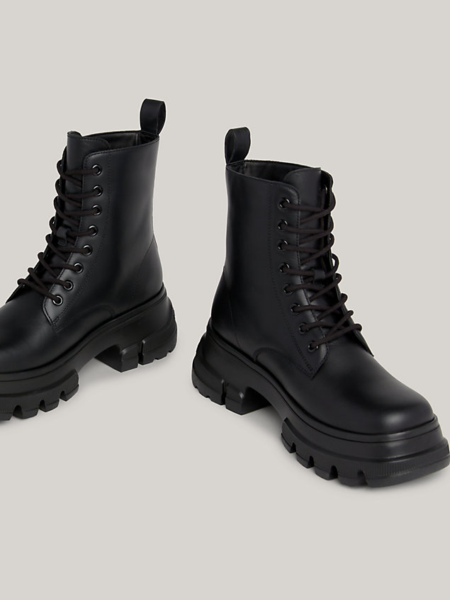 black chunky cleat leather mid boots for women tommy jeans