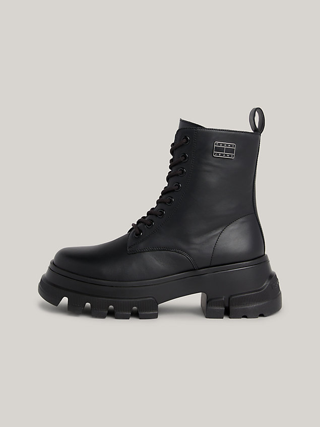 black chunky cleat leather mid boots for women tommy jeans