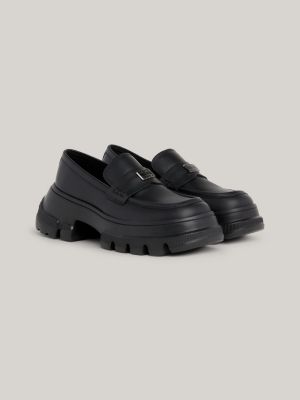 Womens black chunky store loafers