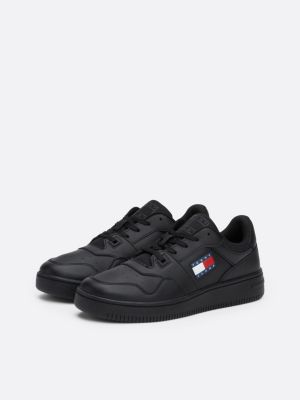 black retro leather basketball trainers for women tommy jeans