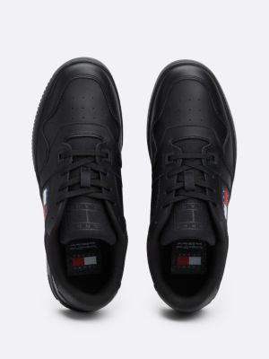 black retro leather basketball trainers for women tommy jeans