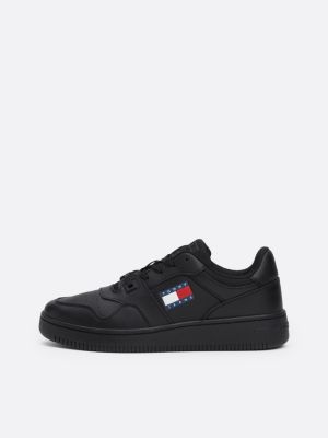 black retro leather basketball trainers for women tommy jeans