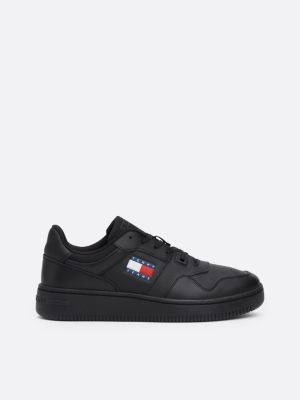 black retro leather basketball trainers for women tommy jeans