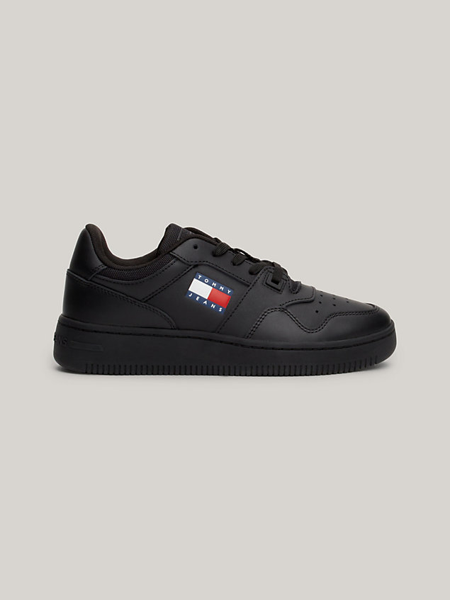 black essential retro leather basketball trainers for women tommy jeans