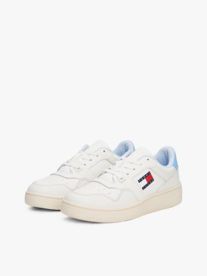 beige retro leather basketball trainers for women tommy jeans