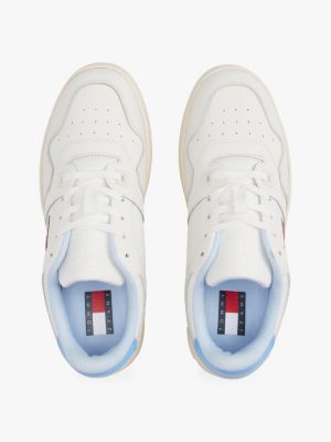 white retro leather basketball trainers for women tommy jeans