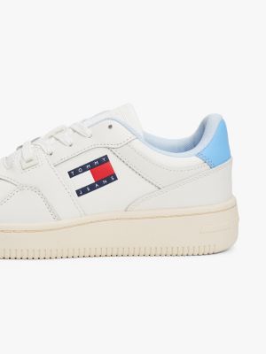 baskets rétro en cuir beige pour femmes tommy jeans