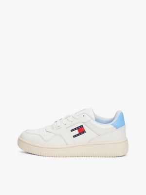 white retro leather basketball trainers for women tommy jeans