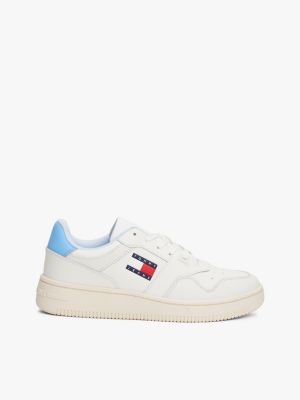 beige retro leather basketball trainers for women tommy jeans