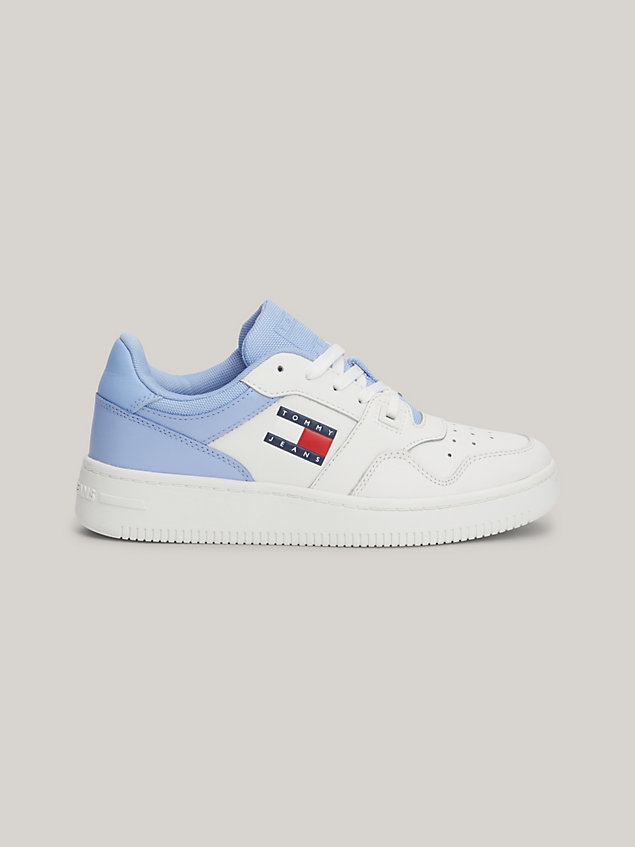 blue essential retro leather basketball trainers for women tommy jeans