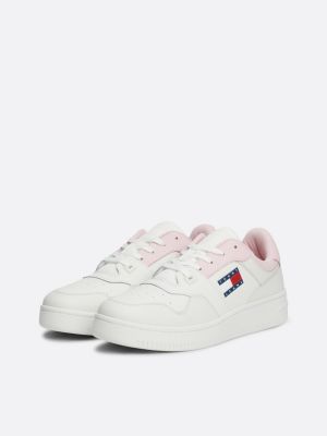 pink retro leather basketball trainers for women tommy jeans