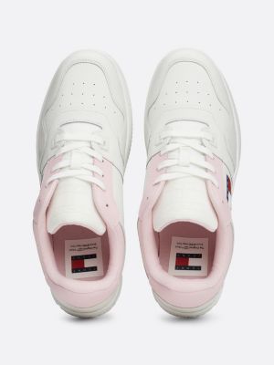 pink retro leather basketball trainers for women tommy jeans