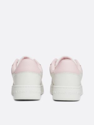 pink retro leather basketball trainers for women tommy jeans