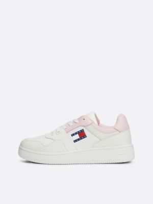 pink retro leather basketball trainers for women tommy jeans