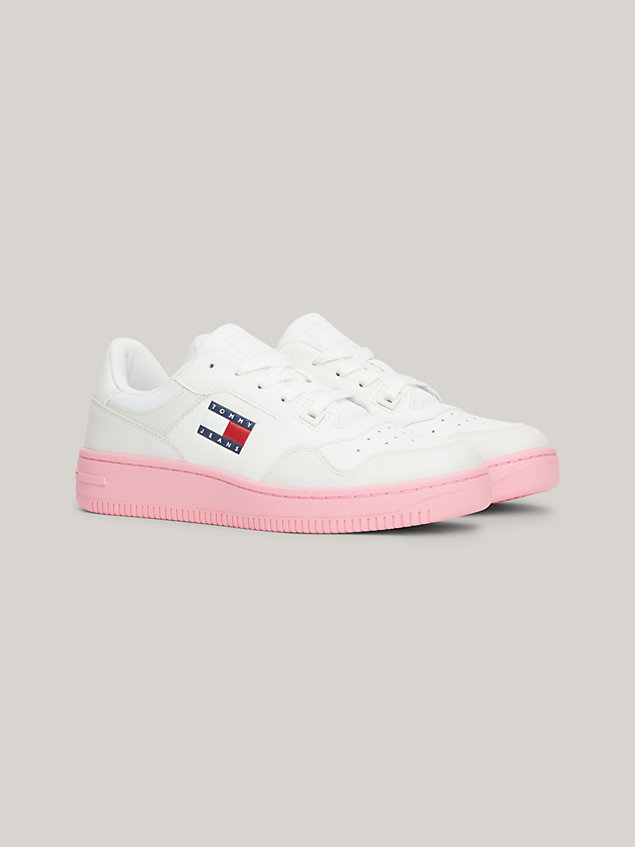 pink essential retro leather basketball trainers for women tommy jeans
