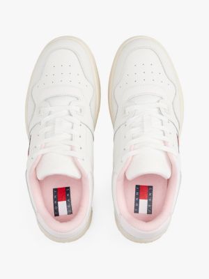 pink retro leather basketball trainers for women tommy jeans