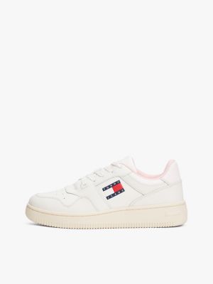 pink retro leather basketball trainers for women tommy jeans