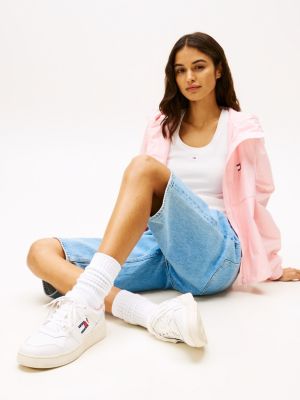 pink retro leather basketball trainers for women tommy jeans