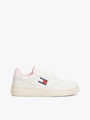 pink retro leather basketball trainers for women tommy jeans