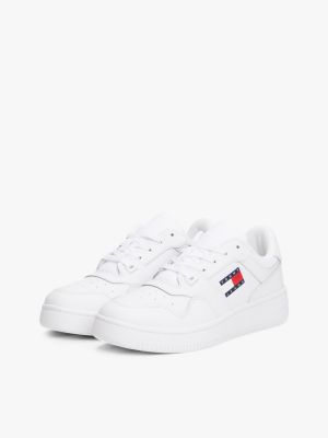 white retro leather basketball trainers for women tommy jeans